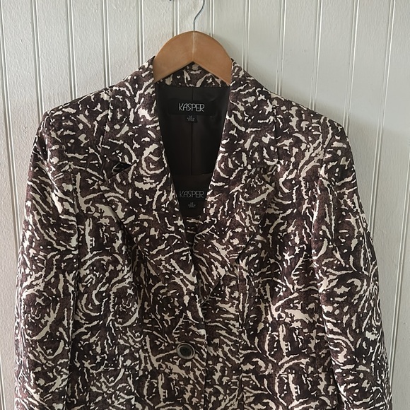 Kasper Cream and Brown 100% Silk Blazer and tank set sz 14 - Picture 3 of 11